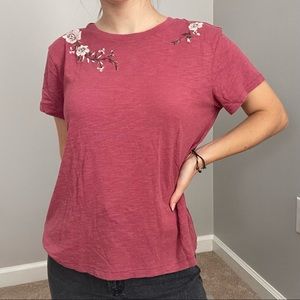 Embroidered Cherry Blossom Red Abercrombie Tee